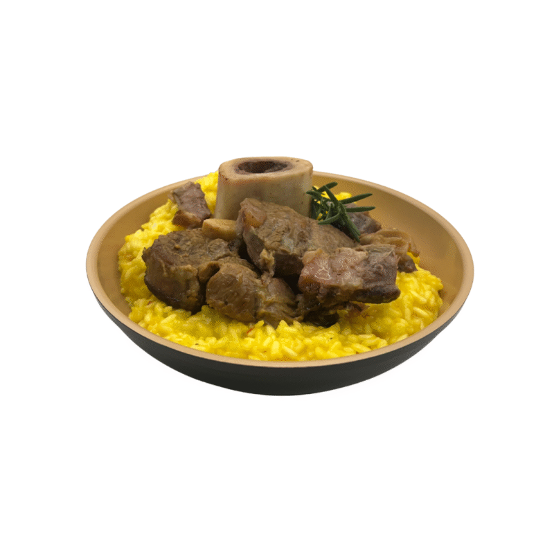 A Bowl of Nonna's Pantry Authentic Traditional Italian Rich Slow Cooked Ossobuco with Saffron Risotto